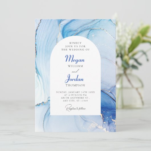 Invitation Marbre bleu mariage abstrait (Debout devant)