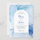 Invitation Marbre bleu mariage abstrait (Devant)