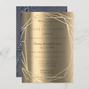 Invitation Marbre Bleu Mariée Anniversaire Diamond Frame Or