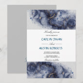 Invitation Marbre bleu marine et marbre doré (Devant / Derrière)