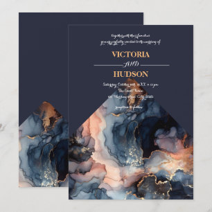 Invitation Marbre bleu marine et marbre doré