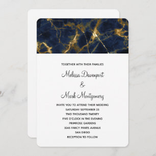 Invitation Marbre bleu marine et or Marbre moderne Mariage mo