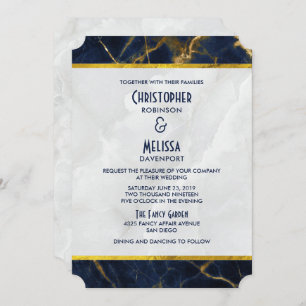Invitation Marbre bleu marine et or Marbre moderne Mariage mo