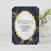 Invitation Marbre bleu marine et or Marbre moderne Mariage mo (Debout devant)