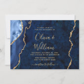 Invitation Marbre bleu marine moderne Mariage d'âge (Devant)