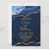 Invitation Marbre bleu marine moderne Mariage d'âge (Devant)