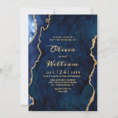 Invitation Marbre bleu marine moderne Mariage d'âge (Devant)