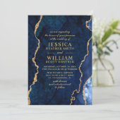 Invitation Marbre bleu marine moderne Mariage d'âge (Debout devant)