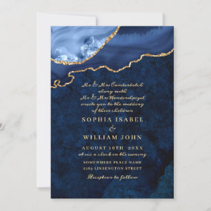 Invitation Marbre bleu marine moderne Mariage d'âge
