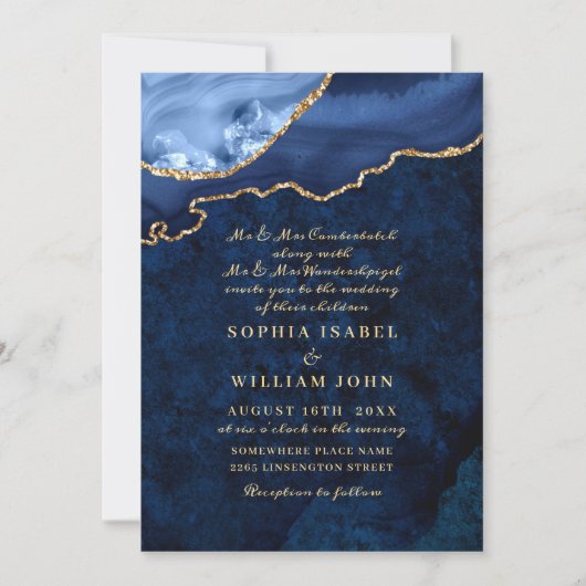 Invitation Marbre bleu marine moderne Mariage d'âge (Devant)