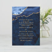 Invitation Marbre bleu marine moderne Mariage d'âge (Debout devant)