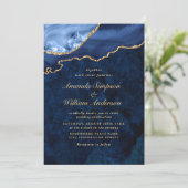 Invitation Marbre bleu marine moderne Mariage d'âge (Debout devant)