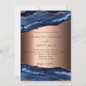 Invitation Marbre bleu marine rose or soirée mariage (Devant)