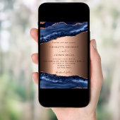 Invitation Marbre bleu marine rose or soirée mariage