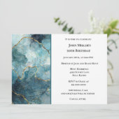 Invitation Marbre bleu moderne fête d'anniversaire (Debout devant)