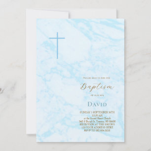 Invitation marbre bleu pastel Baptême
