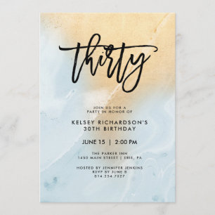 Invitation Marbre bleu pastel et or Fête du 30e anniversair