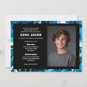 Invitation Marbre Bleu PHOTO personnalisée Bar Mitzvah