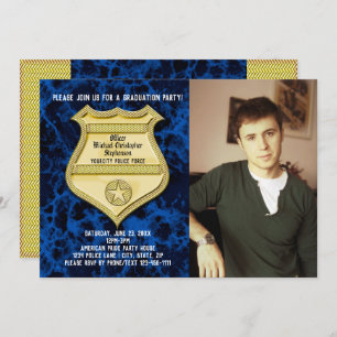 Invitation Marbre Bleu Photo Police Graduation Party