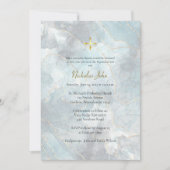 Invitation Marbre Bleu Texturé Lignes Dorées Baptême Orthodox (Devant)