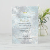 Invitation Marbre Bleu Texturé Lignes Dorées Baptême Orthodox (Debout devant)