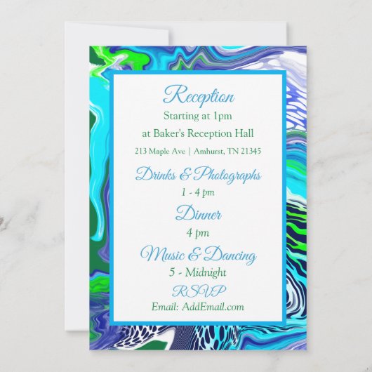 Invitation Marbre bleu vert pour peinture effet Mariage Inv. (Dos)