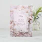 Invitation Marbre Blush Floral Romantique Mariage (Debout devant)