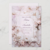 Invitation Marbre Blush Floral Romantique Mariage (Devant / Derrière)