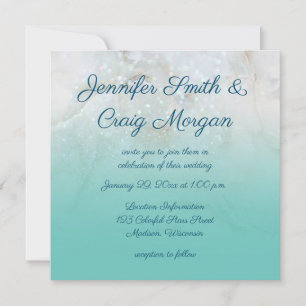 Invitation Marbre brillant Turquoise Ombre Mariage