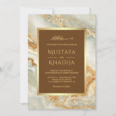 Invitation Marbre Brown or Faux or Foil Mariage islamique (Devant)