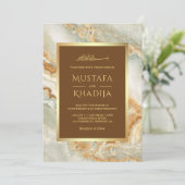Invitation Marbre Brown or Faux or Foil Mariage islamique (Debout devant)