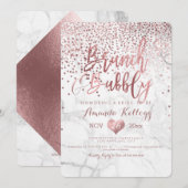 Invitation Marbre Brunch N Bubbly/Faux Rose Gold Confetti (Devant / Derrière)