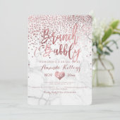 Invitation Marbre Brunch N Bubbly/Faux Rose Gold Confetti (Debout devant)