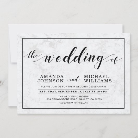 Invitation Marbre | Cérémonie de mariage simple typographie m (Devant)