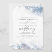 Invitation Marbre chic Dusty Blue Mariage argent (Devant)