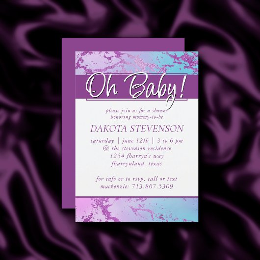 Invitation Marbre chic | Glam violet violet violet bleu Ombre