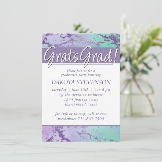 Invitation Marbre chic | Lavande violet et vert menthe (Debout devant)