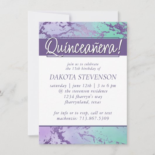Invitation Marbre chic | Lavande violet et vert menthe (Devant)