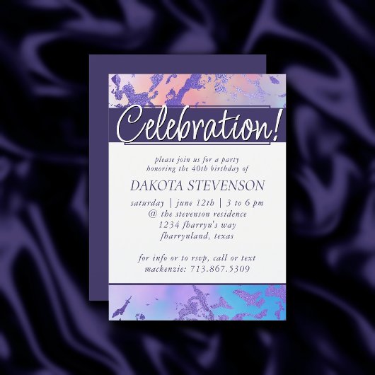 Invitation Marbre cool | Blue Purple and Pink Ombre Anniversa