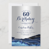 Invitation Marbre d'agate bleu de la marine d'argent 60e anni (Devant)