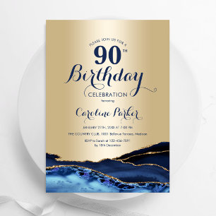 Invitation Marbre d'agate bleu de la Marine d'or 90e annivers