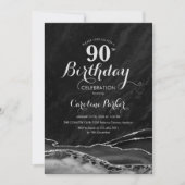 Invitation Marbre d'agate d'argent noir 90e anniversaire (Devant)