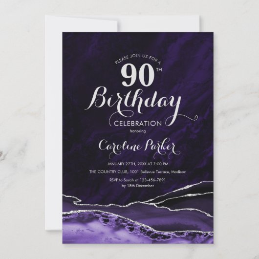 Invitation Marbre d'agate d'argent pourpre 90e anniversaire (Devant)
