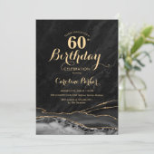Invitation Marbre d'agate d'or noir 60e anniversaire (Debout devant)