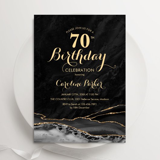Invitation Marbre d'agate d'or noir 70e anniversaire