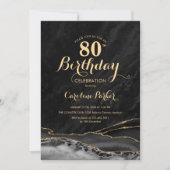 Invitation Marbre d'agate d'or noir 80e anniversaire (Devant)