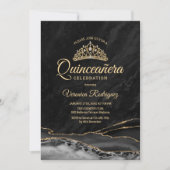 Invitation Marbre d'agate d'or noir Quinceanera (Devant)