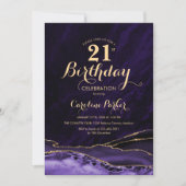 Invitation Marbre d'agate d'or pourpre 21e anniversaire (Devant)