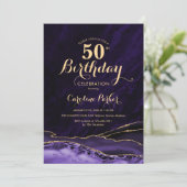 Invitation Marbre d'agate d'or pourpre 50e anniversaire (Debout devant)