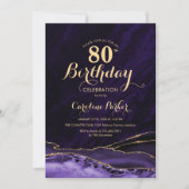 Invitation Marbre d'agate d'or pourpre 80e anniversaire (Devant)